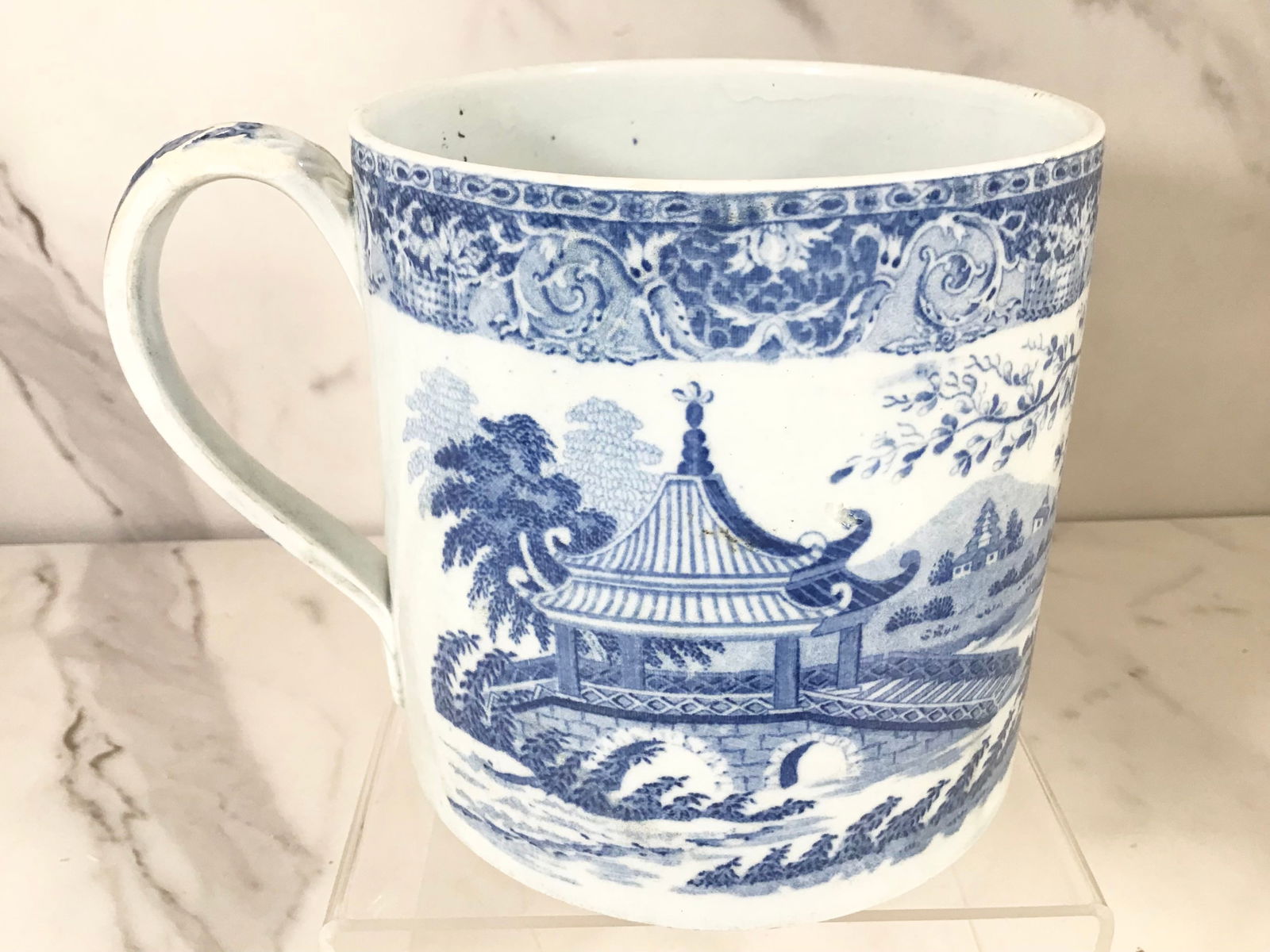 English Blue and White Pearlware Large Cup Mug (1 of 4)