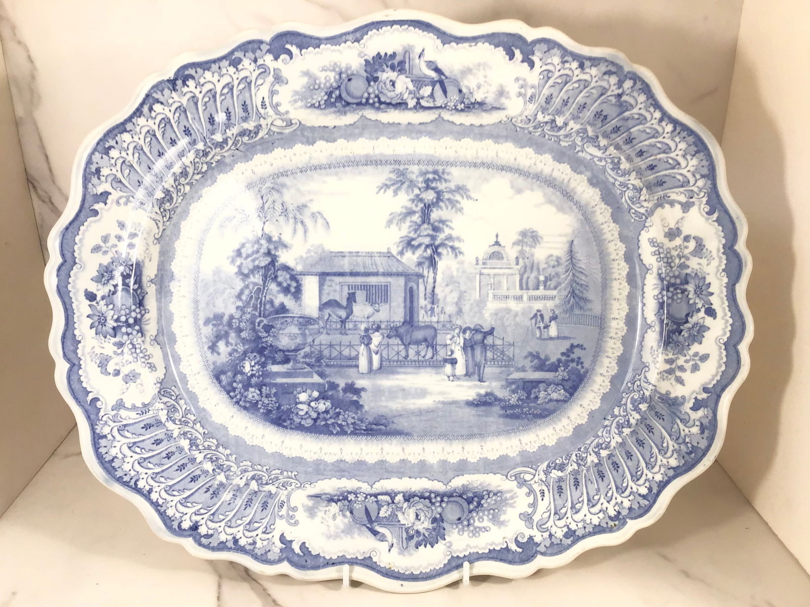 Large English Blue and White Transferware ZOOLOGICAL GARDENS Platter (1 of 2)