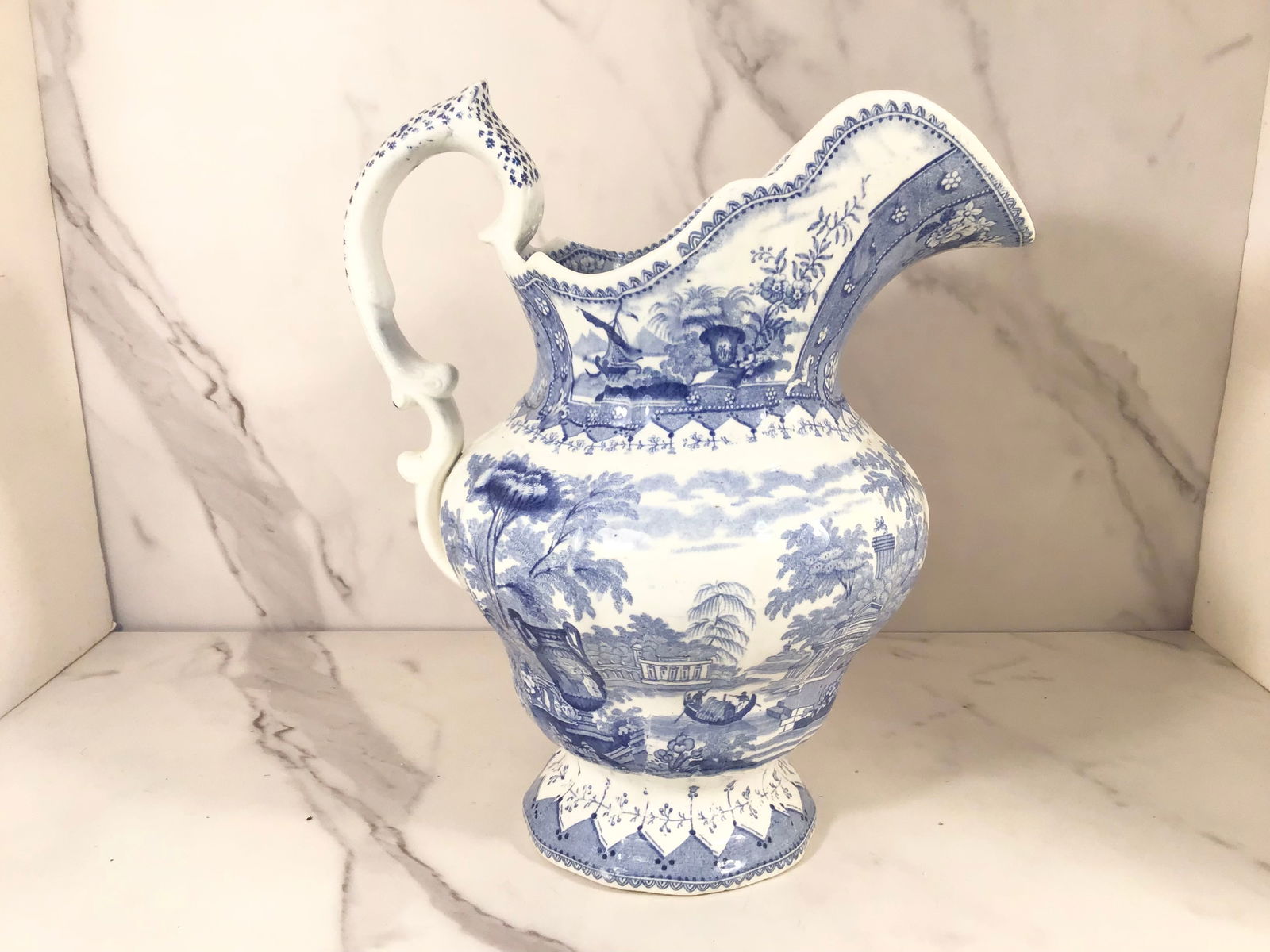 English Blue and White Transferware CANOVA Pitcher (1 of 3)