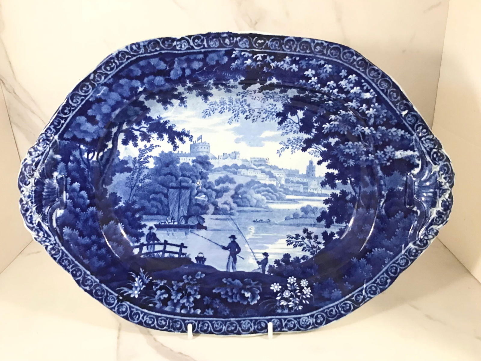 English Dark Blue Pearlware Clews Two Handled Platter (1 of 2)