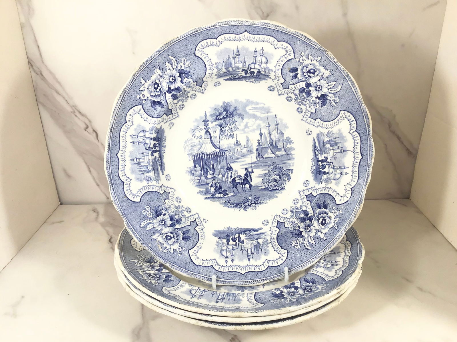 4 English Medium Blue Transferware Soup Bowls Adams PALESTINE (1 of 2)