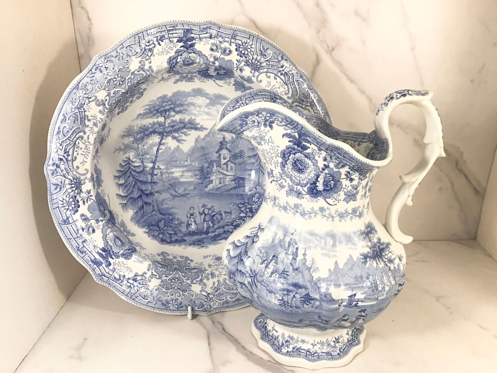 English Light Blue and White TYROLEON Pitcher and Bowl (1 of 5)