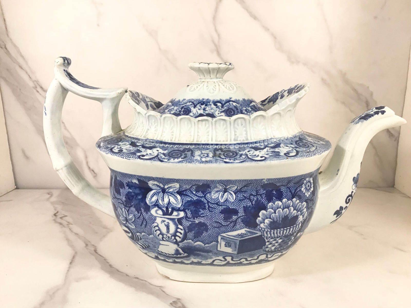 English Medium Blue Clews Stone China Floral Teapot (1 of 4)