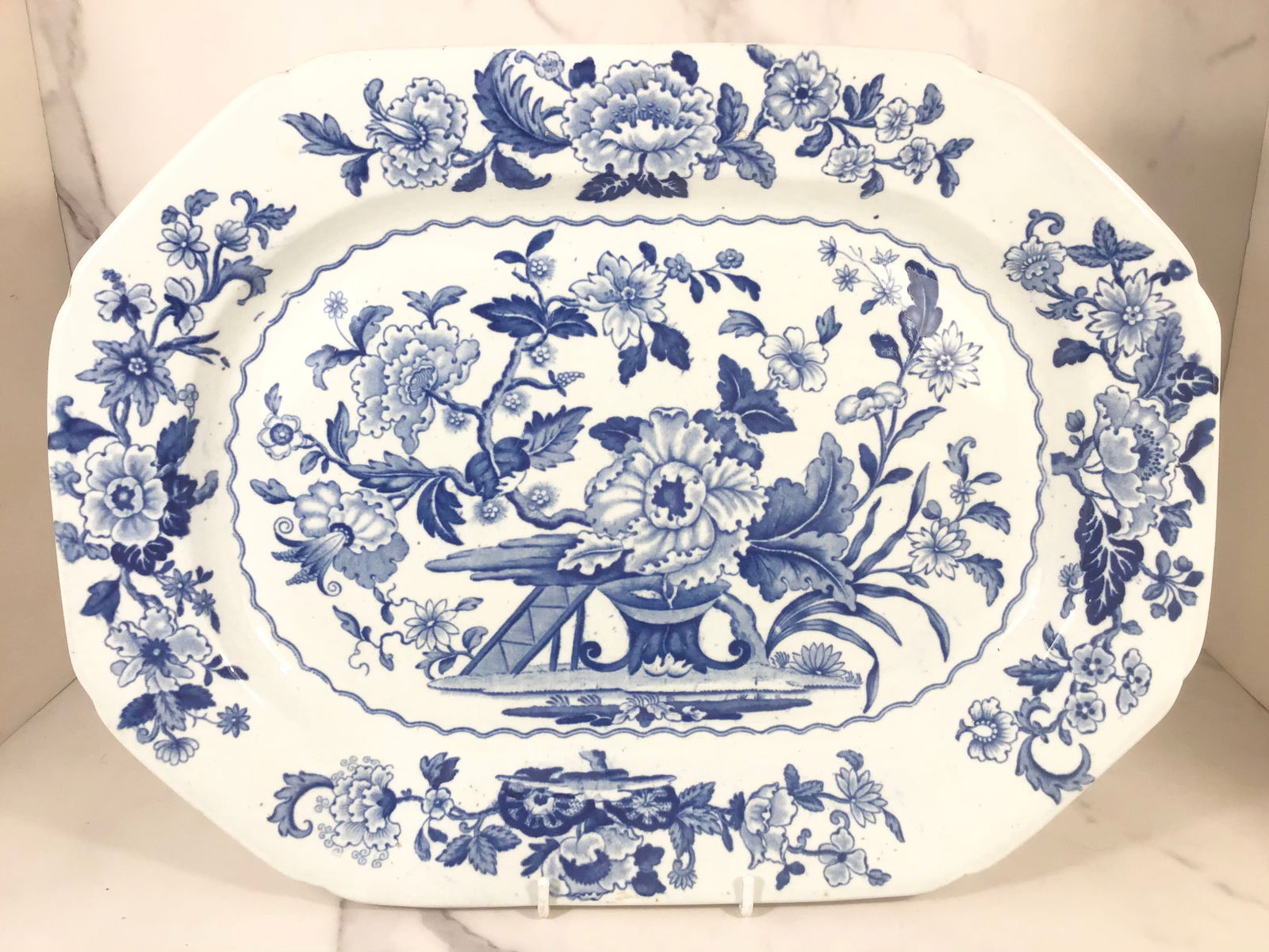 English Dresden OPAQUE CHINA Blue and White Platter (1 of 2)