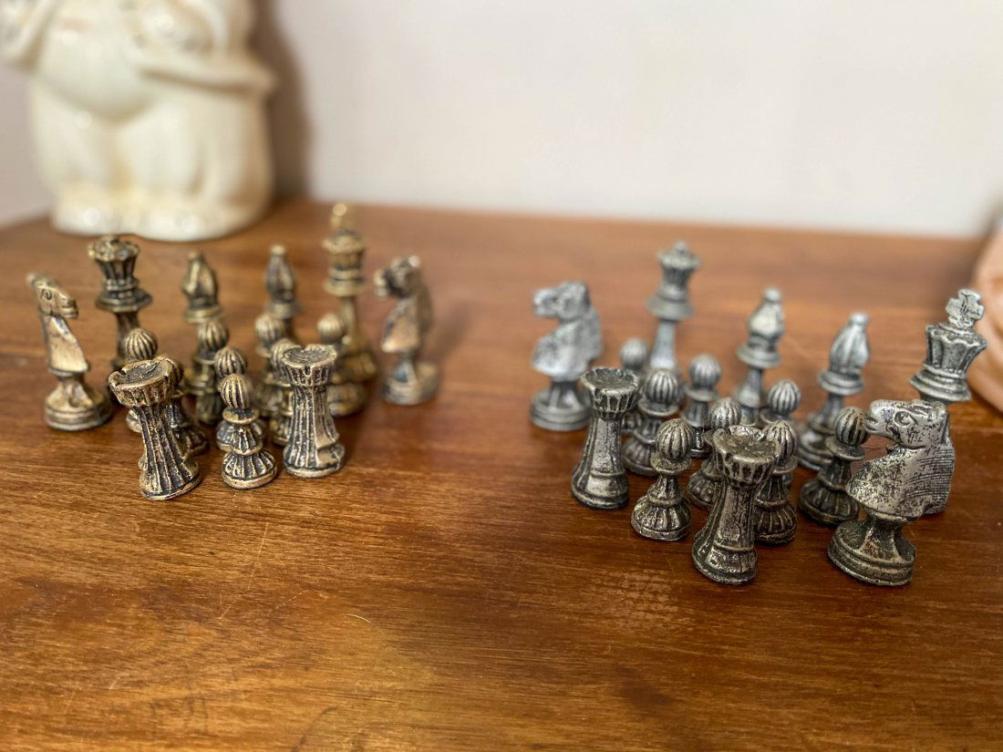 Vintage 2-Toned Metal Chess Pieces (1 of 7)