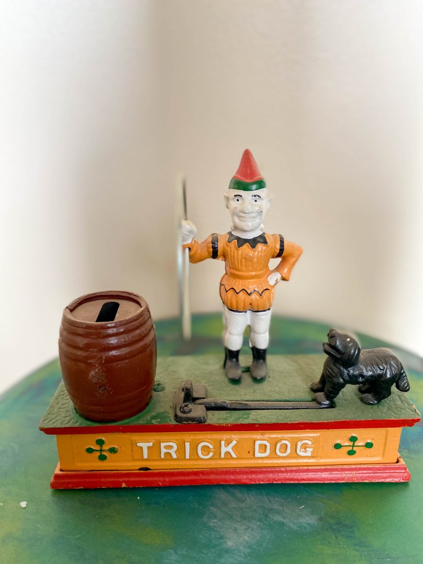Cast Iron Trick Dog Clown Mechanical Bank (1 of 5)