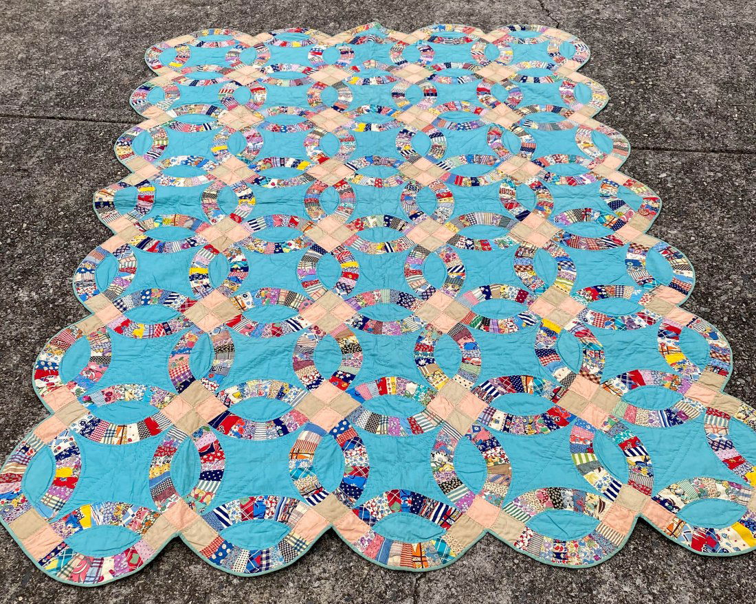 Vintage Double Wedding Ring Handmade Quilt (1 of 10)