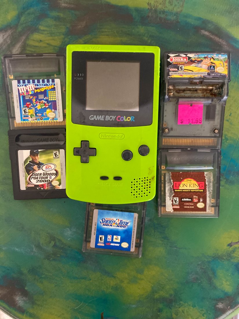 Vintage Green GameBoy with Games: Vintage Green GameBoy with Games