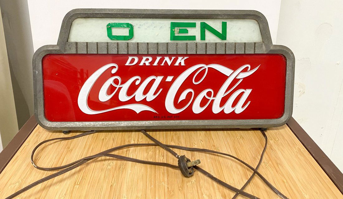 Old Powered Coca Cola Metal Open Hanging Sign HTF (1 of 15)