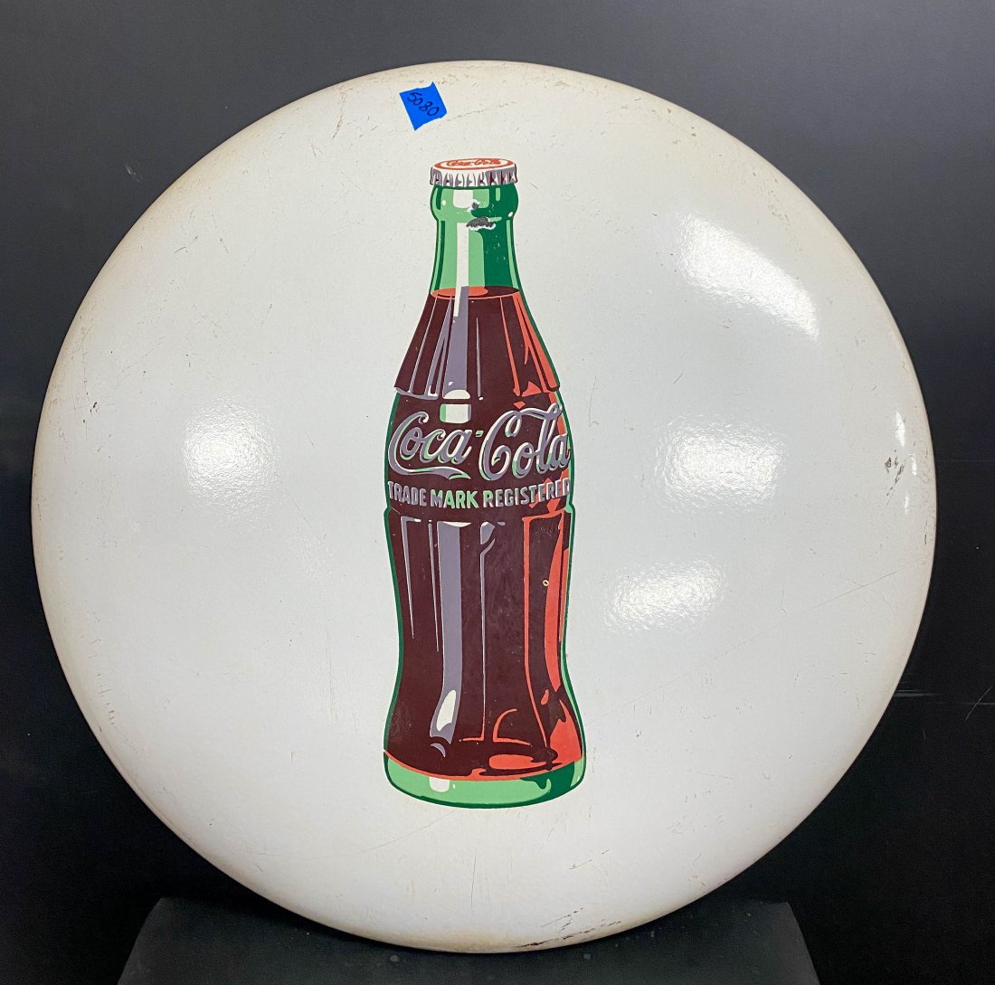 Original Coca Cola Large Round Button White Sign 1950s (1 of 6)