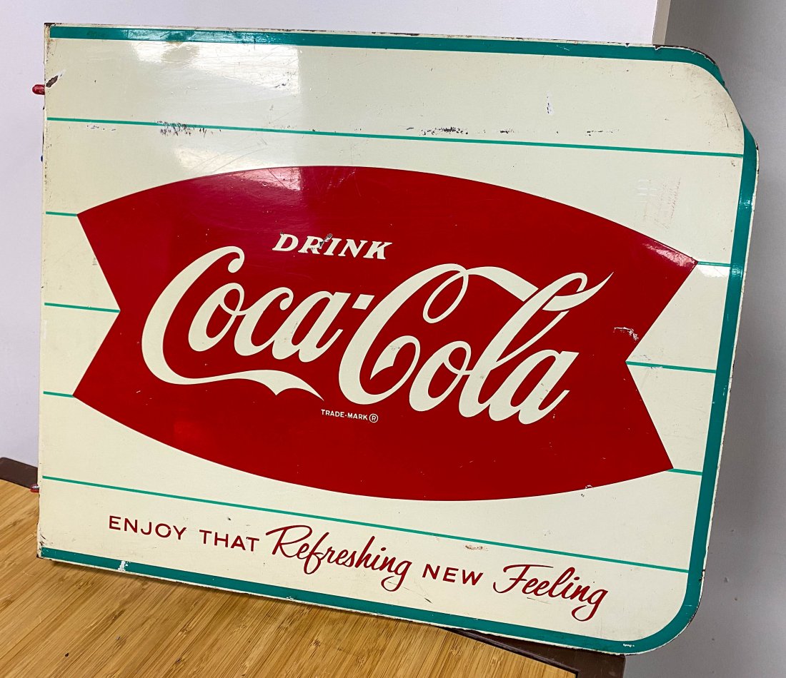 Original Flange Pinstrip Coca Cola Fishtail Sign (1 of 5)