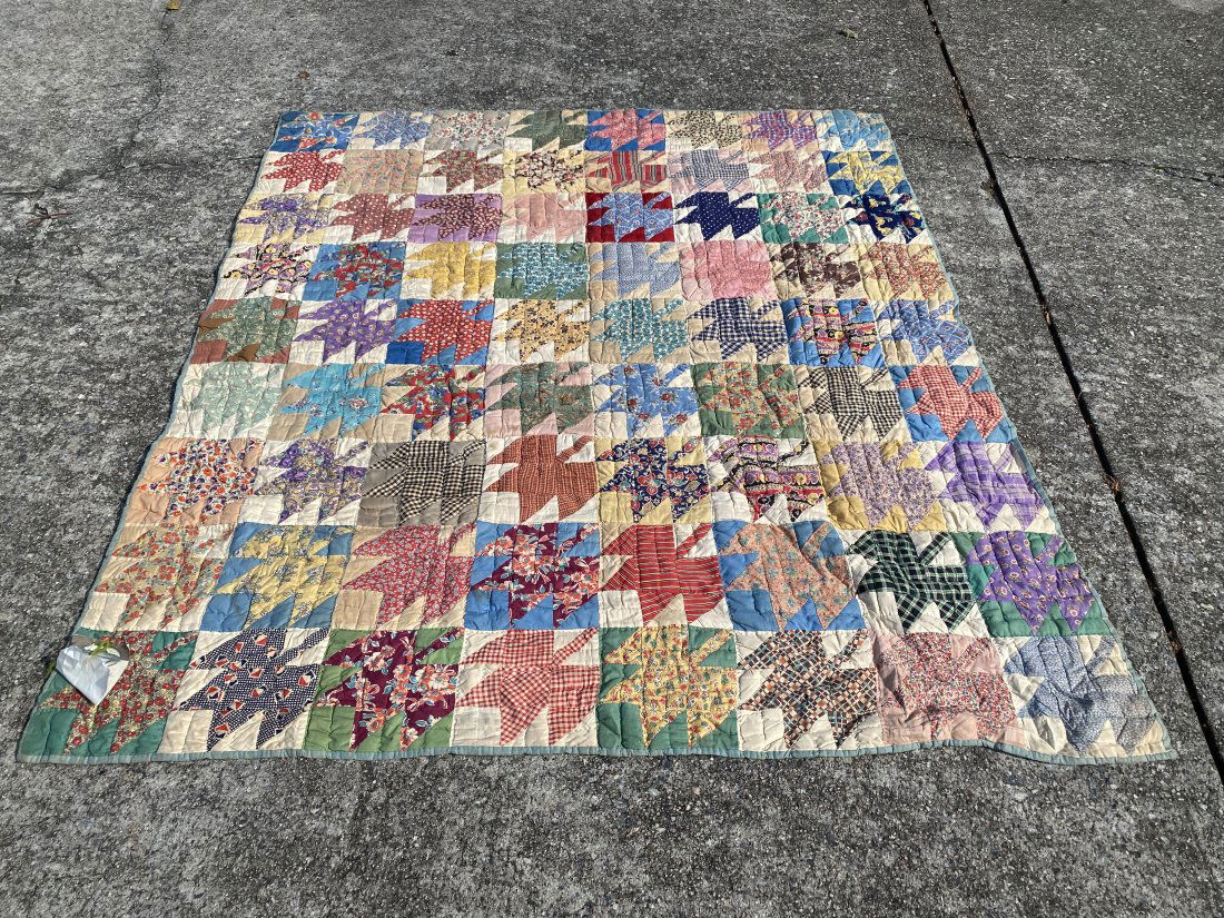 MAPLE LEAF HANDMADE QUILT ANTIQUE W NOTE ATTACHED (1 of 8)