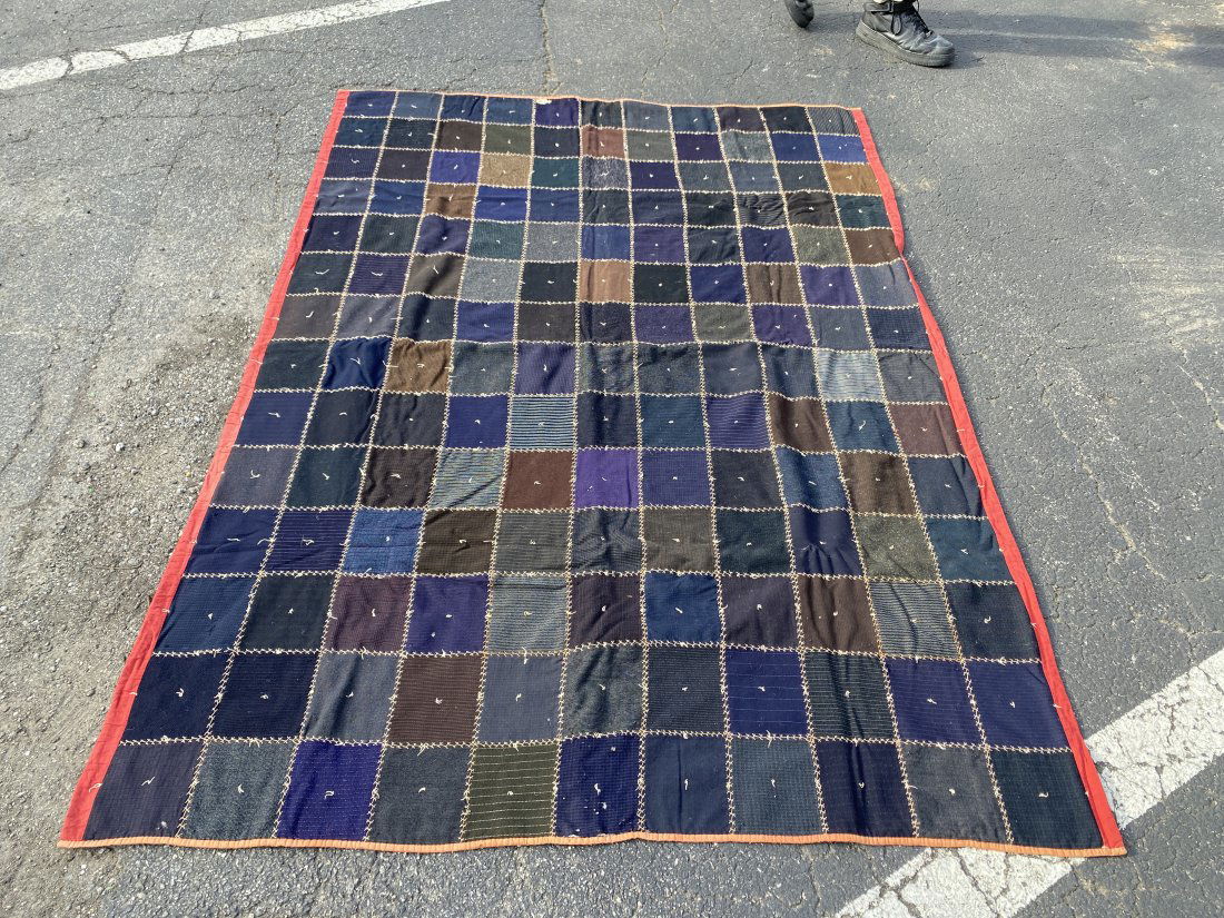 HANDMADE DEEPTONE PATCHWORK QUILT RED TRIM STUNNING! (1 of 9)