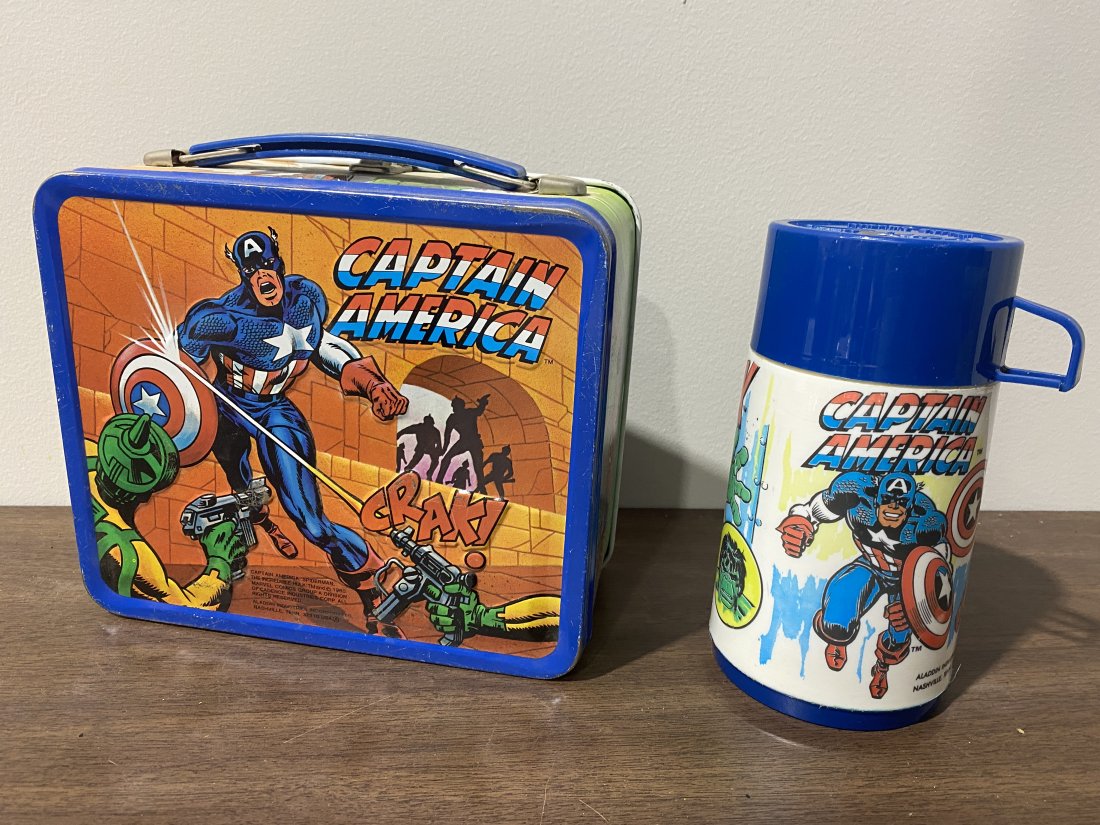 SPIDERMAN HULK CAPTAIN AMERICA VINTAGE LUNCH BOX 1980: SPIDERMAN HULK CAPTAIN AMERICA VINTAGE LUNCH BOX 1980 ALADDIN SEE PHOTOS
