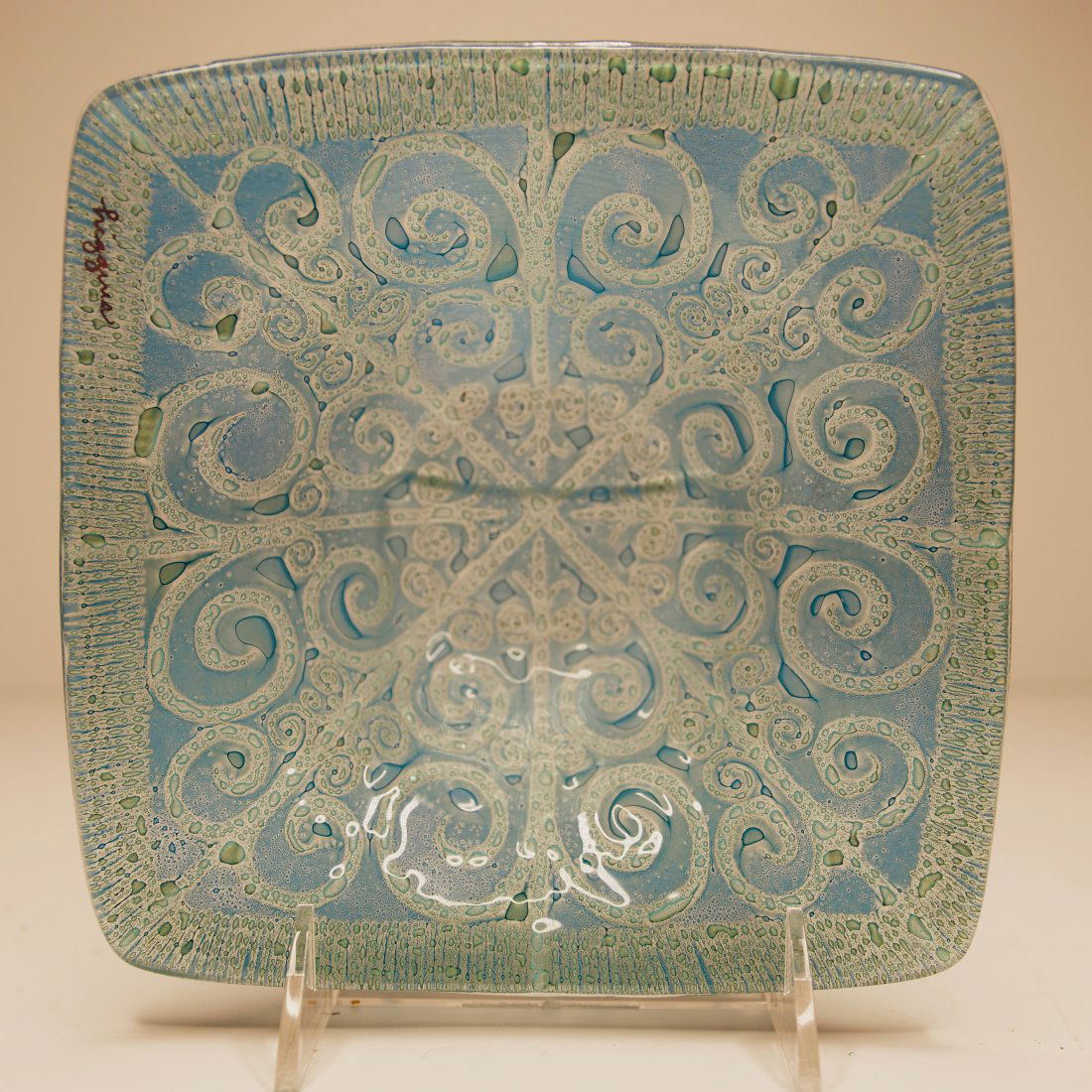 A HIGGINS AQUA BLUE SQUARE PLATE (1 of 6)