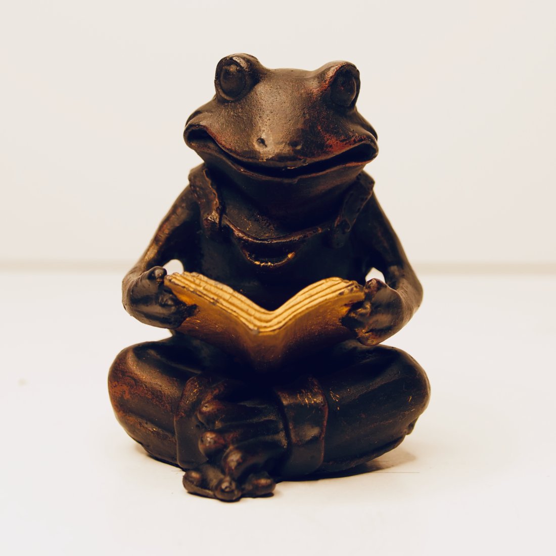 A BRONZE MINATURE FROG: This bronze miniature can be used a paper weight and or placed on any shelf.