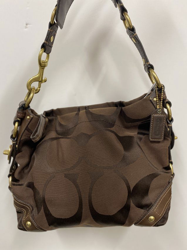 COACH SIGNATURE CARLY CHOCOLATE BROWN HOBO BAG (1 of 11)