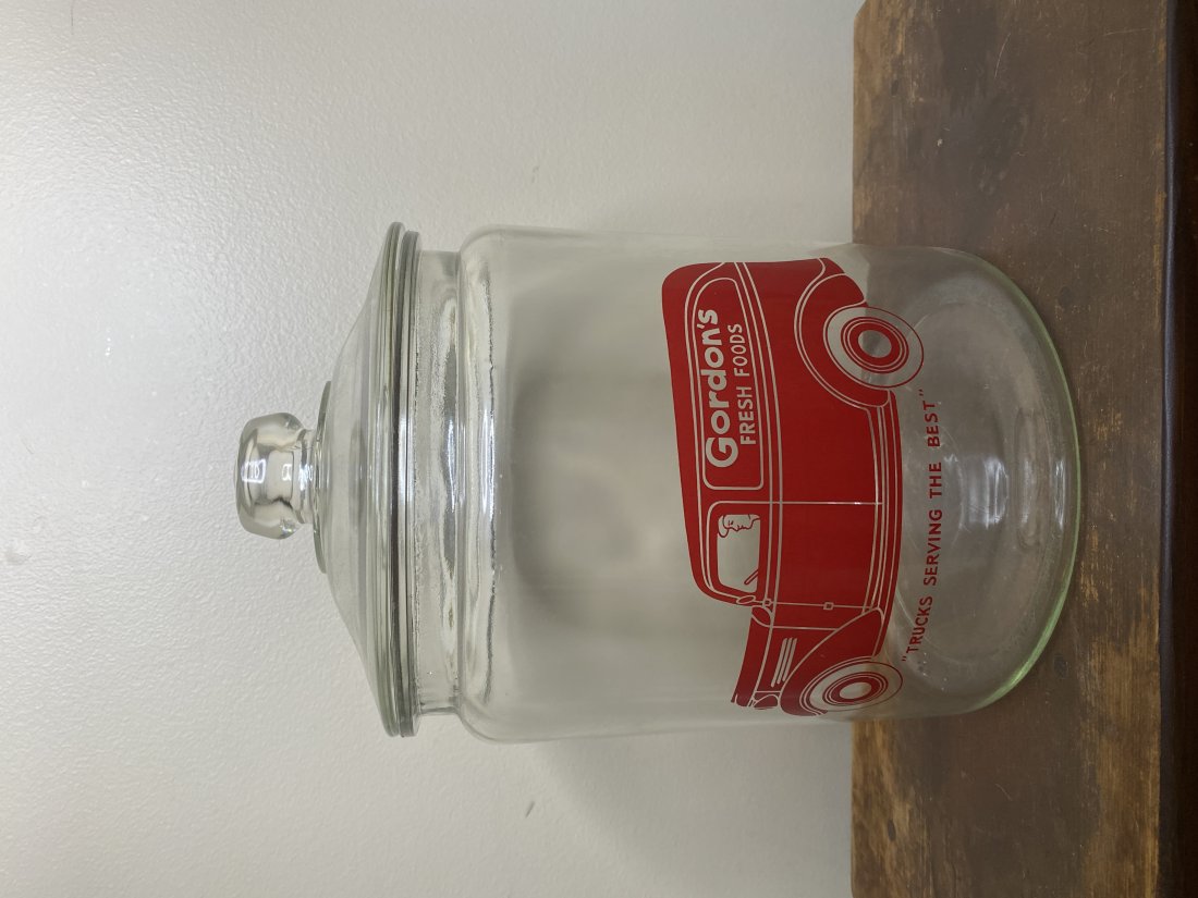 VINTAGE GORDON'S FRESH FOOD GLASS COUNTER GENERAL STORE JAR (1 of 4)