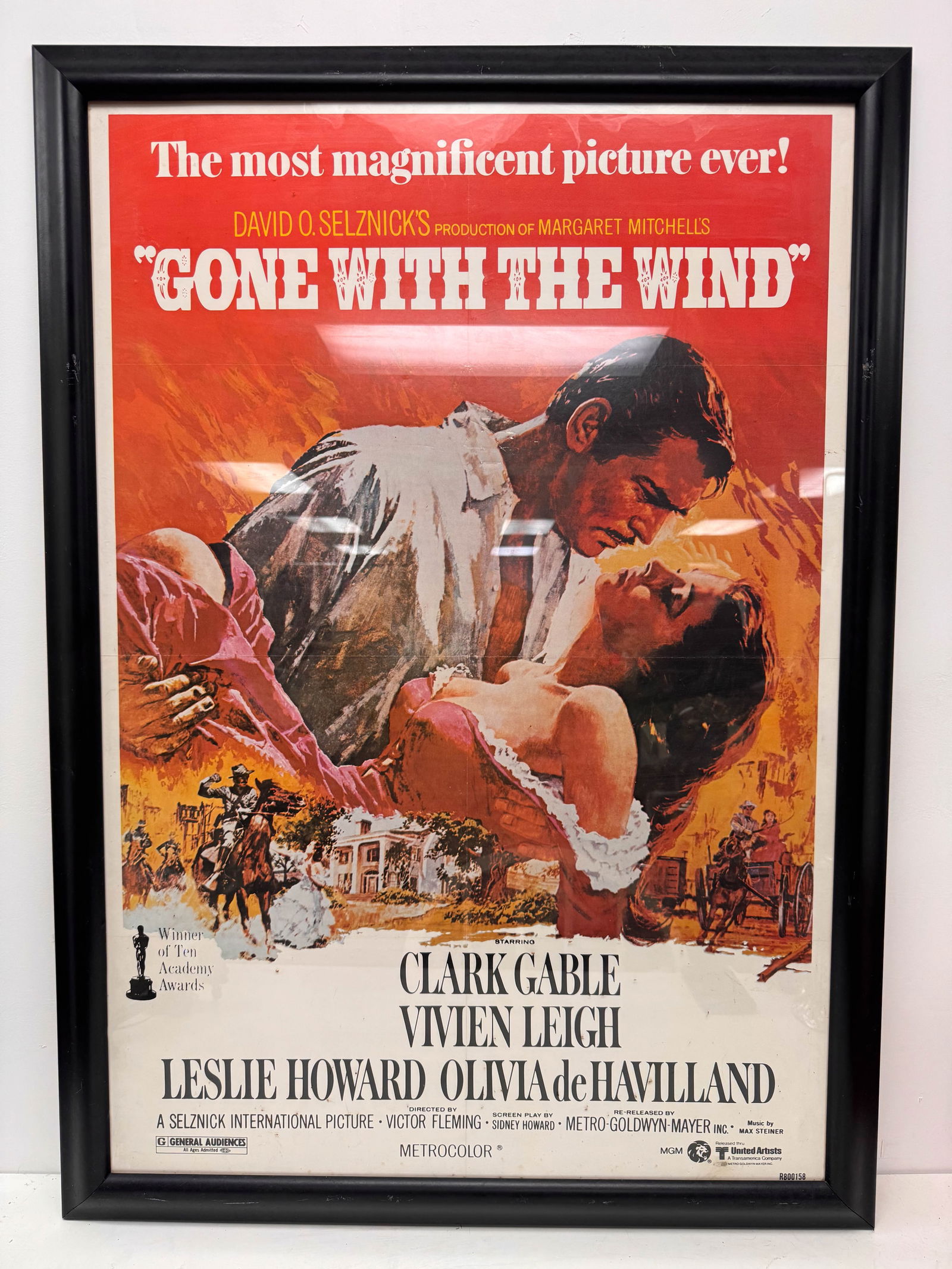 FRAMED VINTAGE ORIGINAL R800158 GONE WITH THE WIND MOVIE POSTER CLARK GABLES VIVIEN LEIGH (1 of 7)
