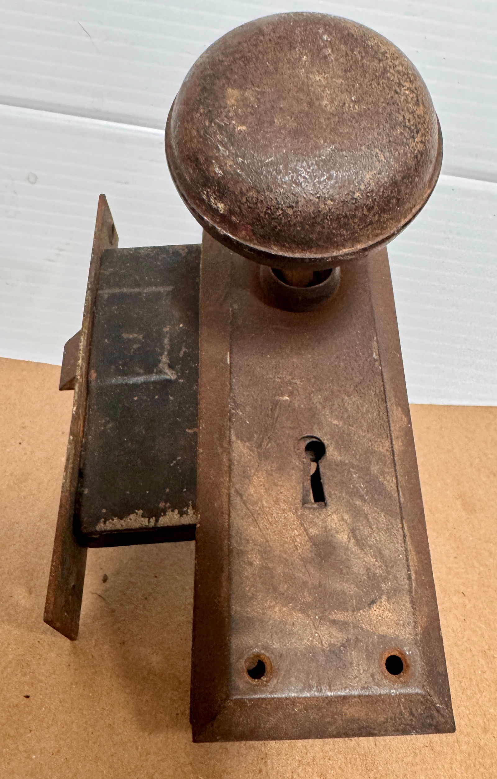 Antique Cast Iron Mortise Lockset – Early 1900s Architectural Salvage with Restoration Evidence- (1 of 7)