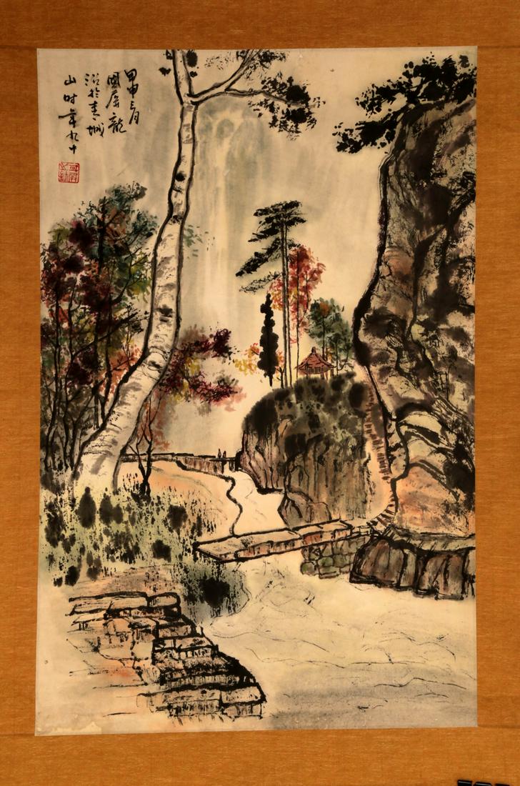 SIGNED GUOPIN. INK AND COLOR ON PAPER HANGING SCROLL (1 of 6)