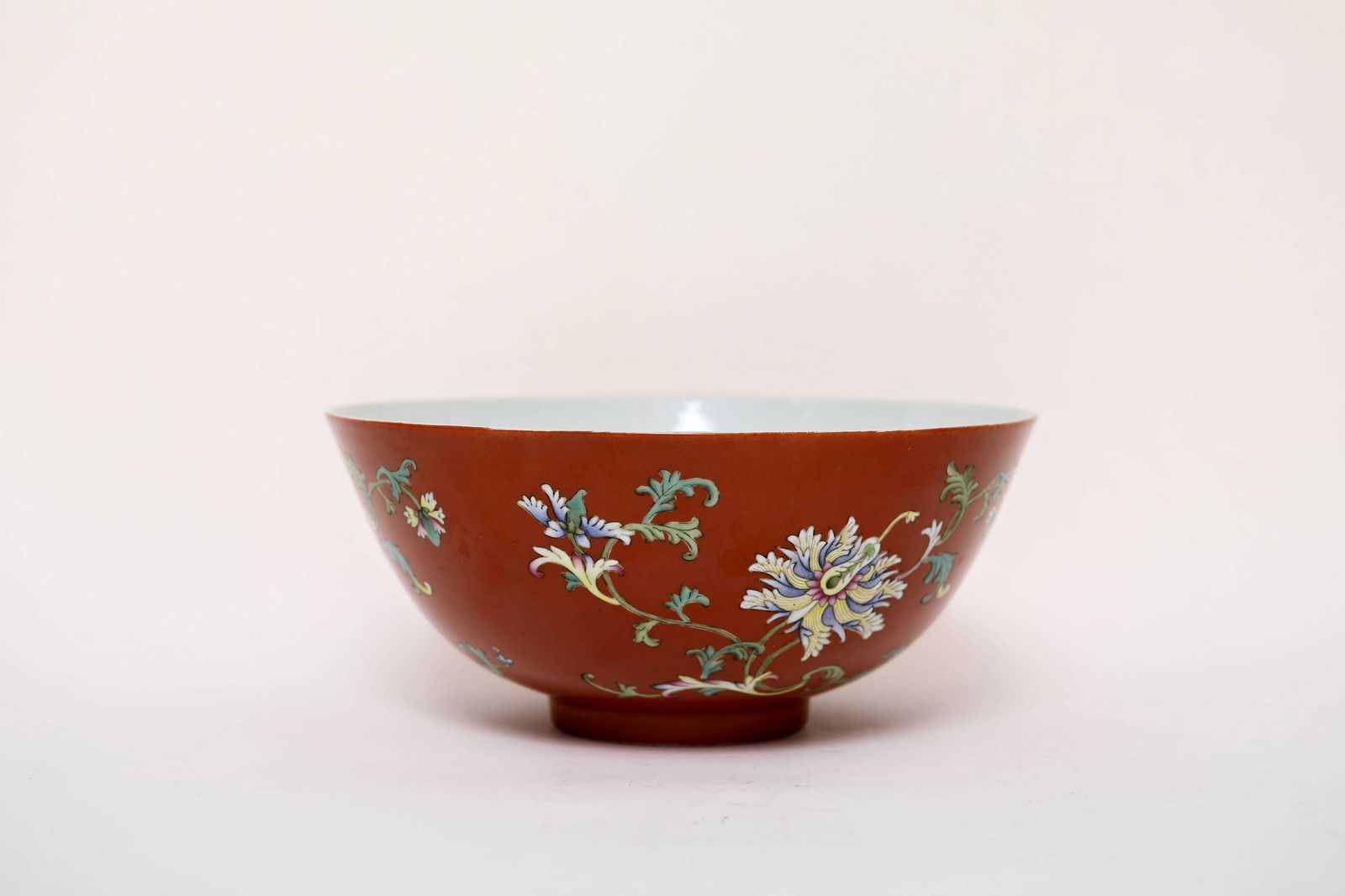 Red glaze and pink color flower pattern bowl (1 of 8)