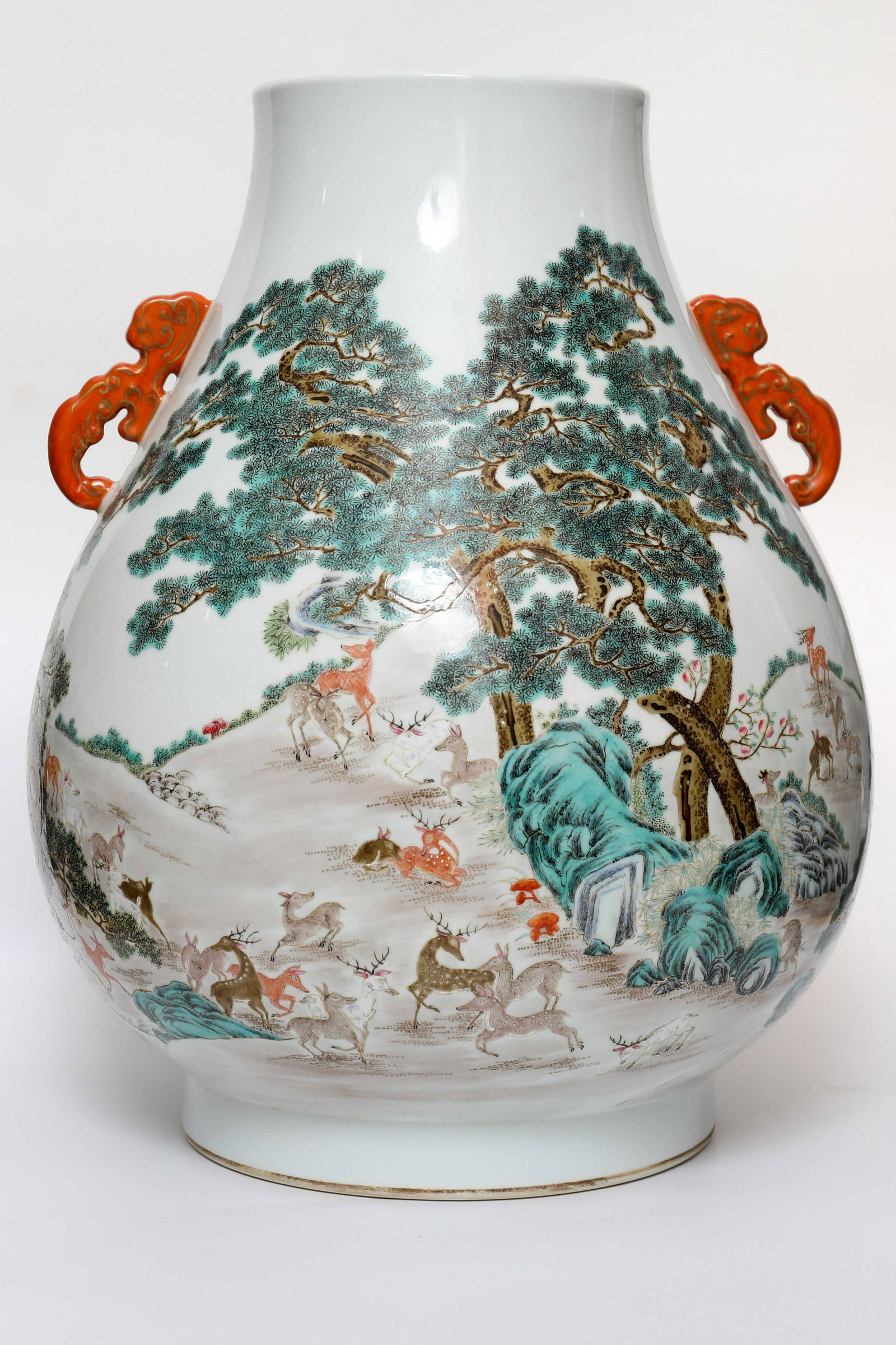 Double ear Zun with pastel landscape and hundred deer (1 of 9)