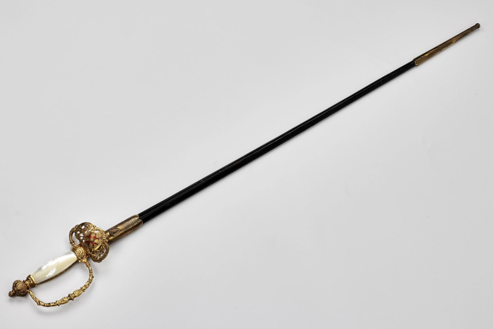Sword for the uniform of the papal order of St. Gregory: Sword with inlaid nacre hilt and medallion of the Order of Saint Gregory the Great. Sword for the uniform of the papal order of St. Gregory the Great, late 19th century.Nickel-plated triangular blade,