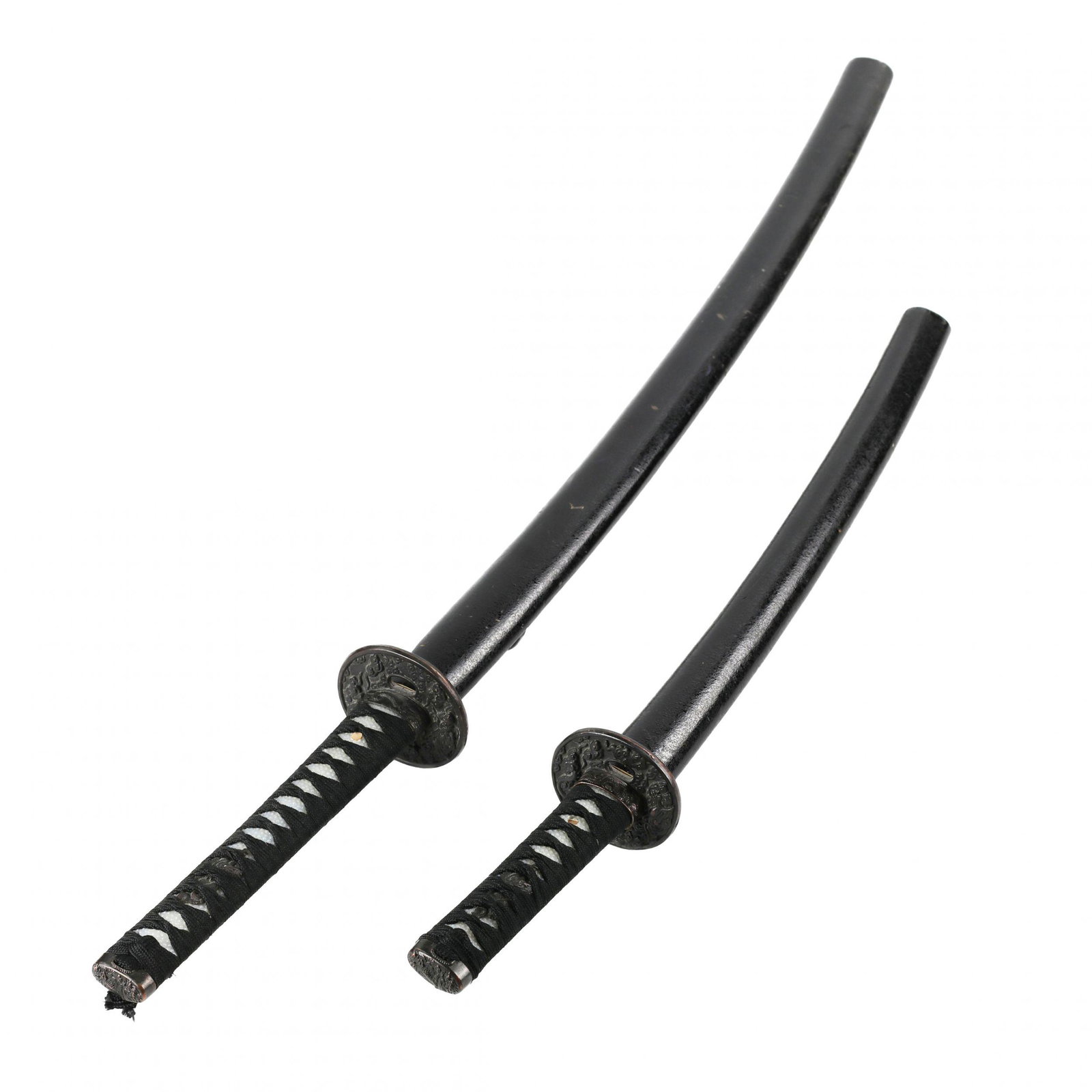 Pair of Japanese swords.: Pair of Japanese swords. Katana (jap. åˆ€) is a long Japanese saber. Total length, without sheath, about 100 cm. Blade length 73 cm. Sai in wood. Wakizashi (jap. è„‡å·®) is a short traditi
