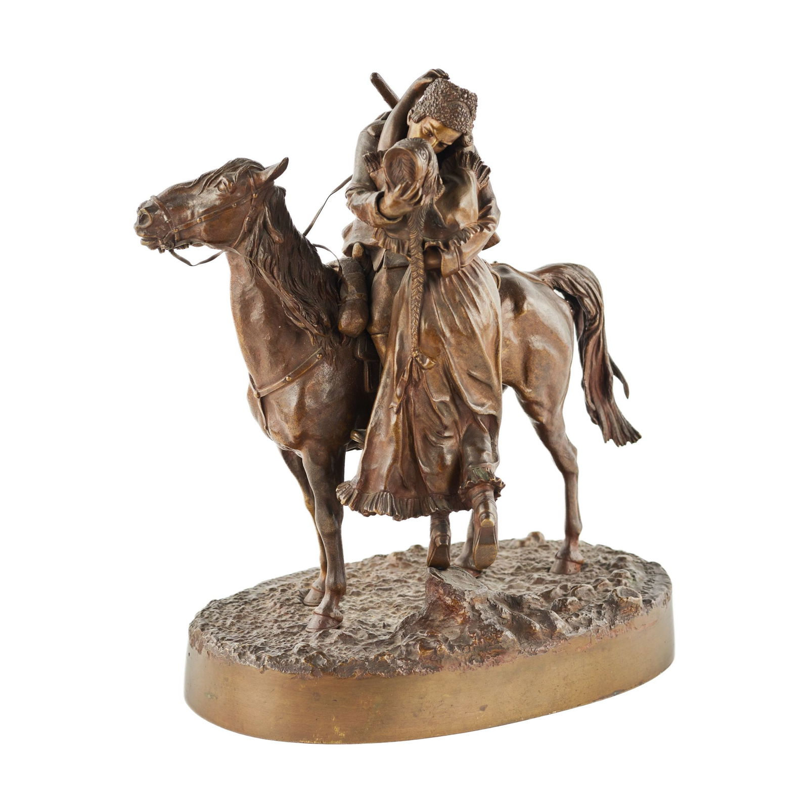 Cabinet bronze Farewell of a Cossack with a Cossack V.Ya. Grachev. 1880-1900: Cabinet bronze Farewell of a Cossack with a Cossack V.Ya. Grachev. 1880-1900 Made of patinated bronze and is the hallmark of the author. Grachev`s signature in Cyrillic in the test. The compositional