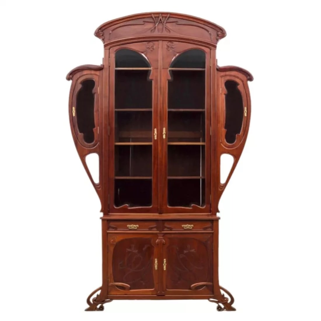 Wardrobe in Art Nouveau style.: A grandiose buffet showcase from the Art Nouveau era, early 20th century. The world-creating principle, the synthesis of the universe and the family, the family hearth - in this grandiose projection o