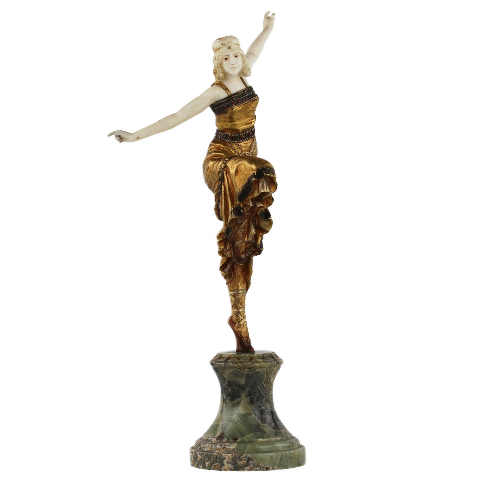 Bronze figure Russian dancer. Paul PHILIPPE 1920: P. Philippe (1870-1930). Chryselephantine figurine. Bronze and . Russian dancer, circa 1920. A magnificent example of Art Deco sculpture. The energetic and impetuous dance has frozen at its climax. Th