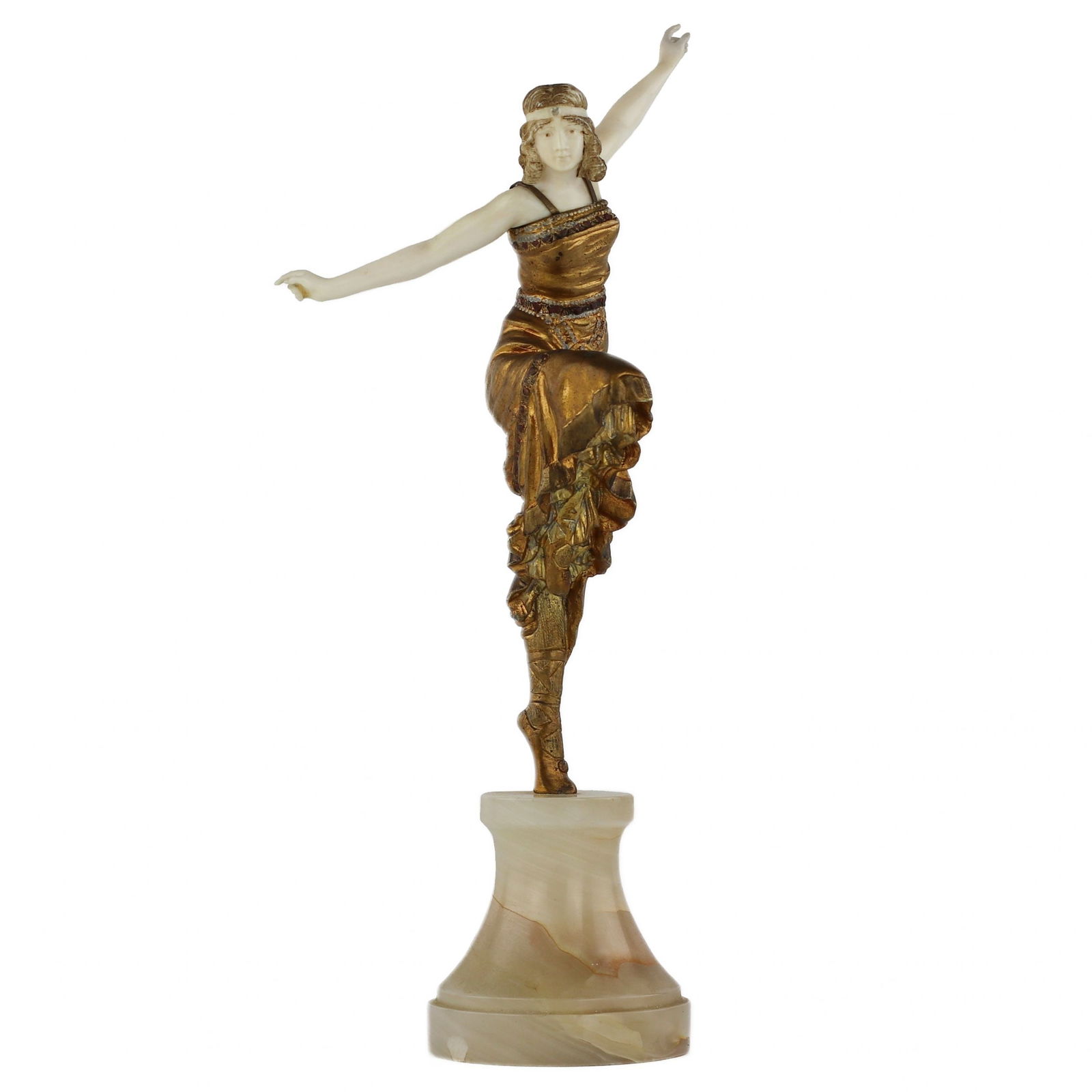 Bronze figure of a Russian dancer. Paul PHILIPPE 1920: P. Philippe (1870-1930). Chryselephantine bronze and figure of a Russian dancer circa 1920. It is a luxurious example of Art Deco sculpture. The energetic and impetuous dance froze at its climax. The