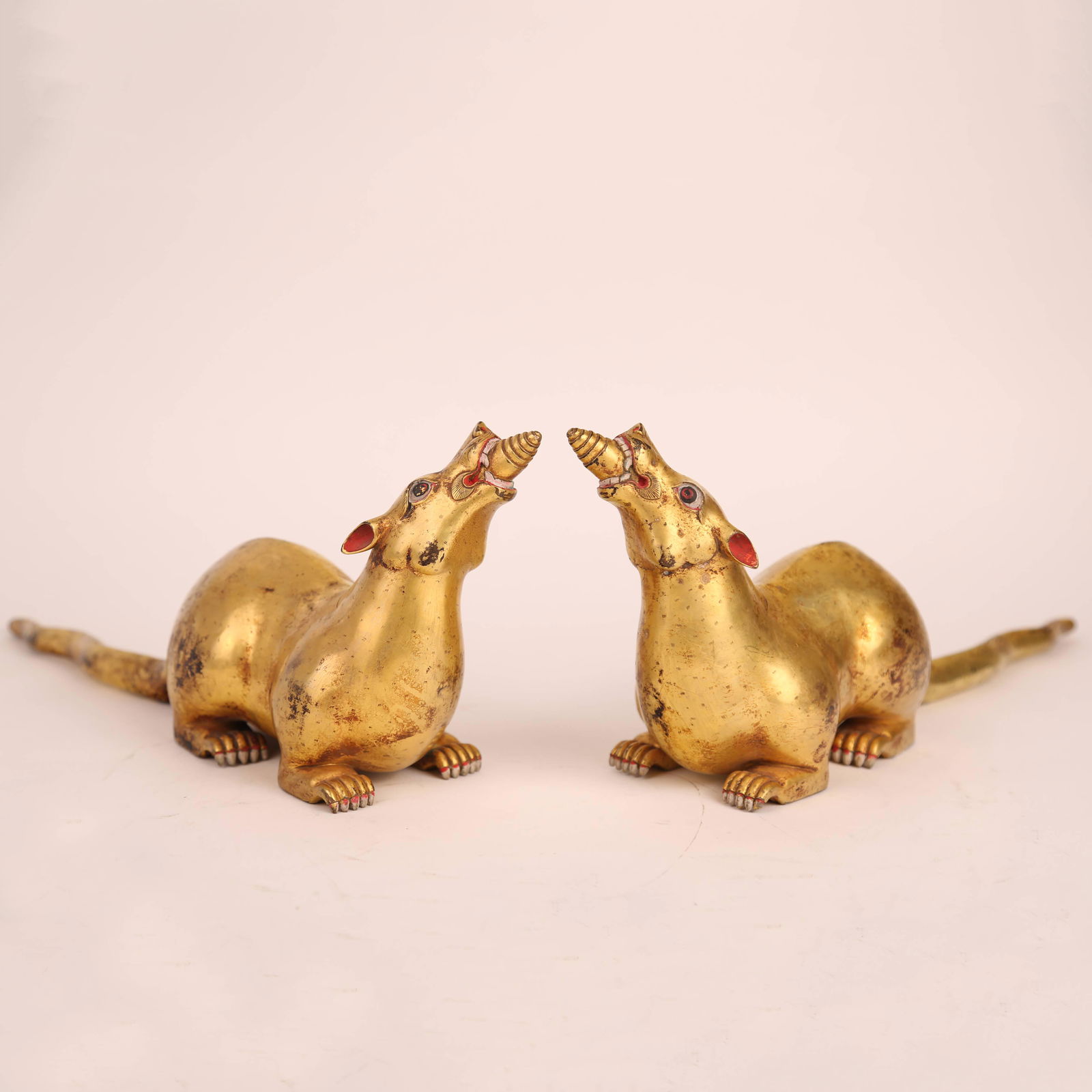 A pair of gilt bronze lucky rats, 19th century (1 of 5)