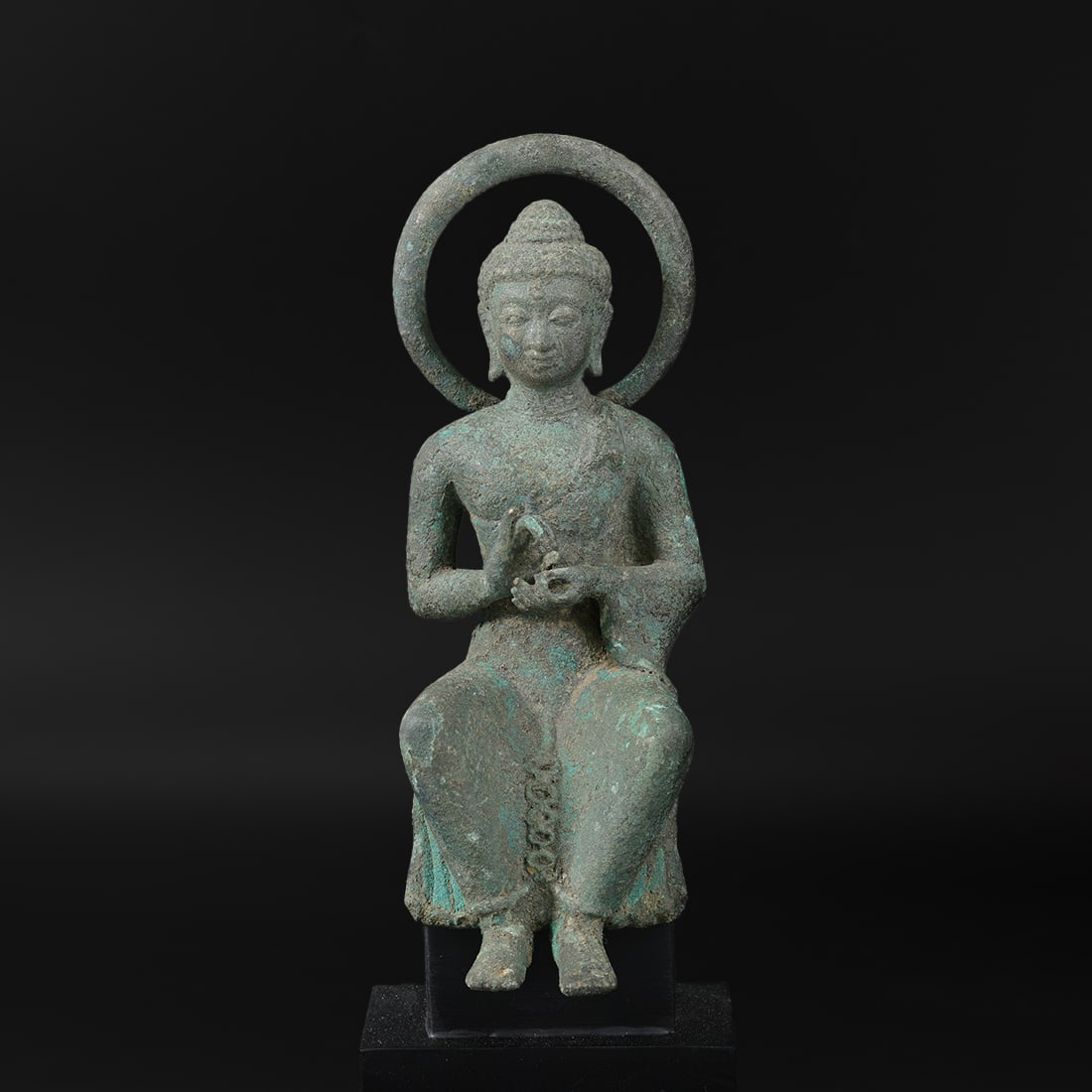 Southeast Asian Antique Bronze Seated Buddha Statue [14.7 x 5.3cm, 696gram]: Southeast Asian bronze Buddha statue.Found in Thailand, Cambodia, Myanmar, Laos, and Vietnam.