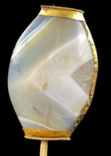 Bronze Age Near Eastern Bactrian Ancient Jewelry Agate Bead In Solid Gold Circa 256 BC: Nice Collection Probably Ancient Bactrian Jewelry Necklace Bead Pendant Circa Probably 256 BC.Agate Stone Beautifully Design As Pendant Bead Wrapped Mounted In Solid Gold.For more details, please feel