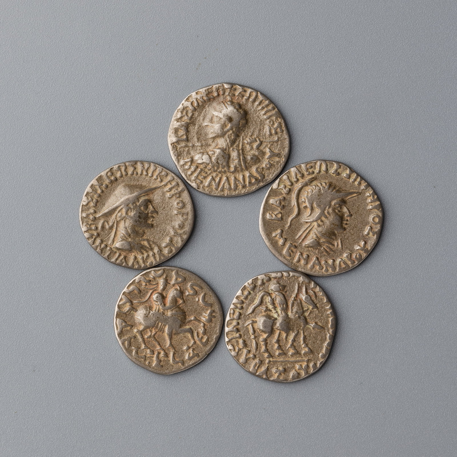 Lot of Bactrian Indo Greek Silver Coins [Ø1.5~1.7cm, 9gram, 5pcs]: Lot of Bactrian Indo Greek Silver Coins [Ø1.5~1.7cm, 9gram, 5pcs]
