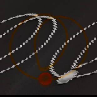 Bactrian Magic Eye Agate Pendant With Small Size Ancient Faience Beads Necklace: Bactrian Magic Eye Agate Pendant With Small Size Ancient Faience Beads Necklace [Length : 20in, 10gram]
