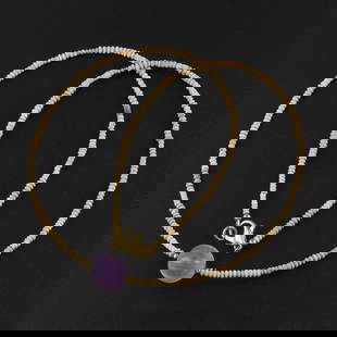 Ancient Faience Beads Necklace with Large Carved Amethyst Stone Bead [Length : 20in, 8gram]: Ancient Faience Beads Necklace with Large Carved Amethyst Stone Bead [Length : 20in, 8gram]
