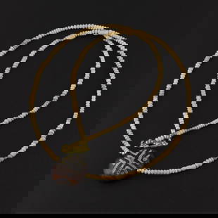 Near Eastern Painted Agate Bead String With Faience Old Beads Necklace [Length : 20in, 11gram]: This Near Eastern Painted Agate Bead String with Faience Old Beads Necklace is a stunning decorative collectible piece that showcases intricate craftsmanship and vibrant colors. The necklace features