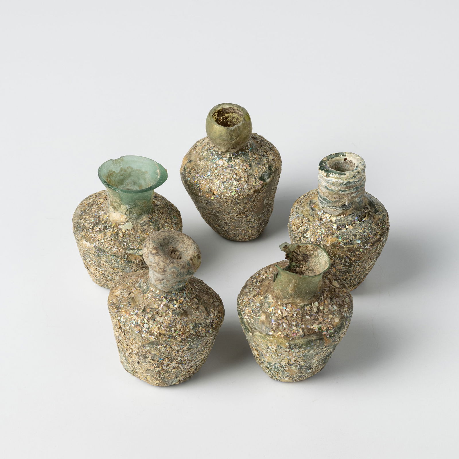 Ancient Roman Glass Bottle Vessel Lot [6~6.5 x 5cm, 213gram, 5pcs]: Ancient Roman Glass Bottle Vessel Lot [6~6.5 x 5cm, 213gram, 5pcs]