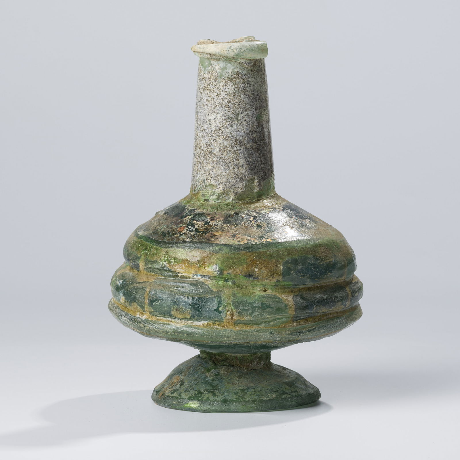Ancient Roman Glass Bottle Vessel [15 x 10.9cm, 471gram]: Ancient Roman Glass Bottle Vessel [15 x 10.9cm, 471gram]