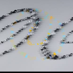 Ancient Near Eastern Roman Glass Beads Necklace, 20.5 in, 39g: A 20.5-inch necklace composed of ancient Near Eastern Roman glass beads, weighing 39 grams.