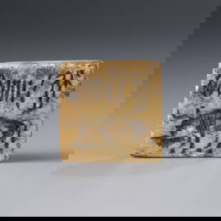 Ancient Indus Valley Stone Bull Intaglio Seal Stamp: Indus Valley civilization, featuring a detailed bull motif. Measuring approximately 2.7 x 2.7 cm and weighing 14 grams.