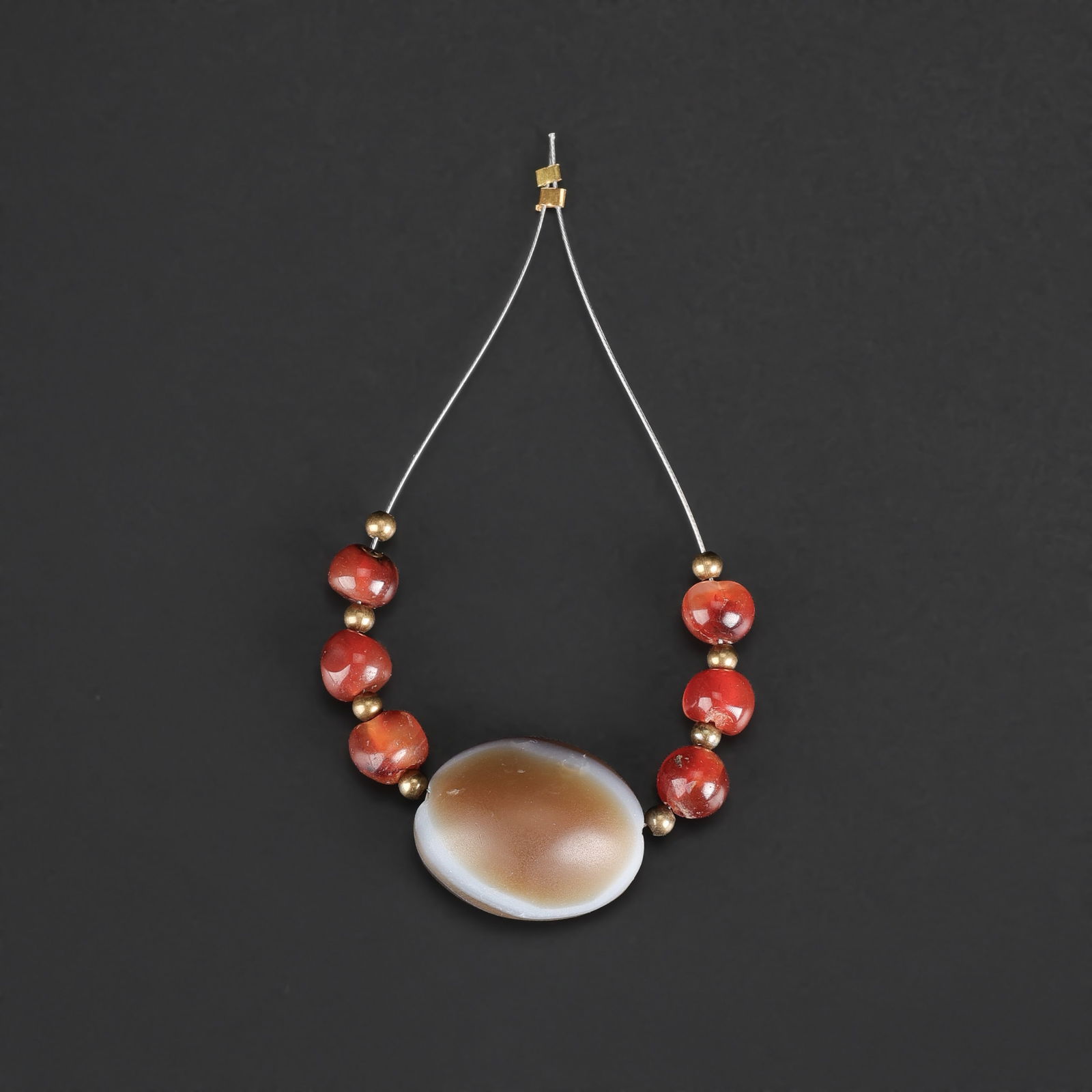 Old Tibetan Natural Eye Agate Dzi Bead with Carnelian Beads (1 of 4)