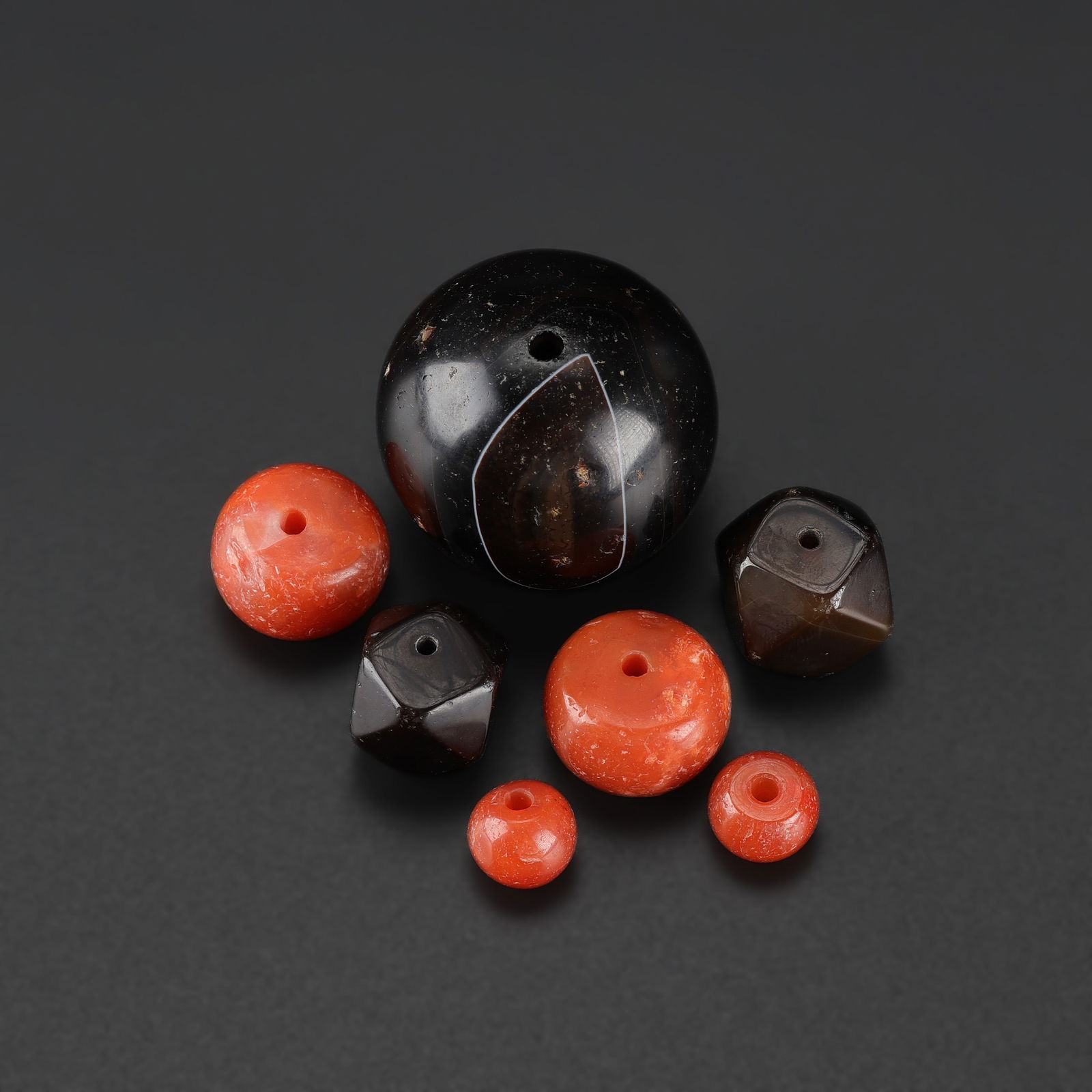 Lot of Antique Indo-Tibetan Agate and Pema Raka Beads (1 of 3)