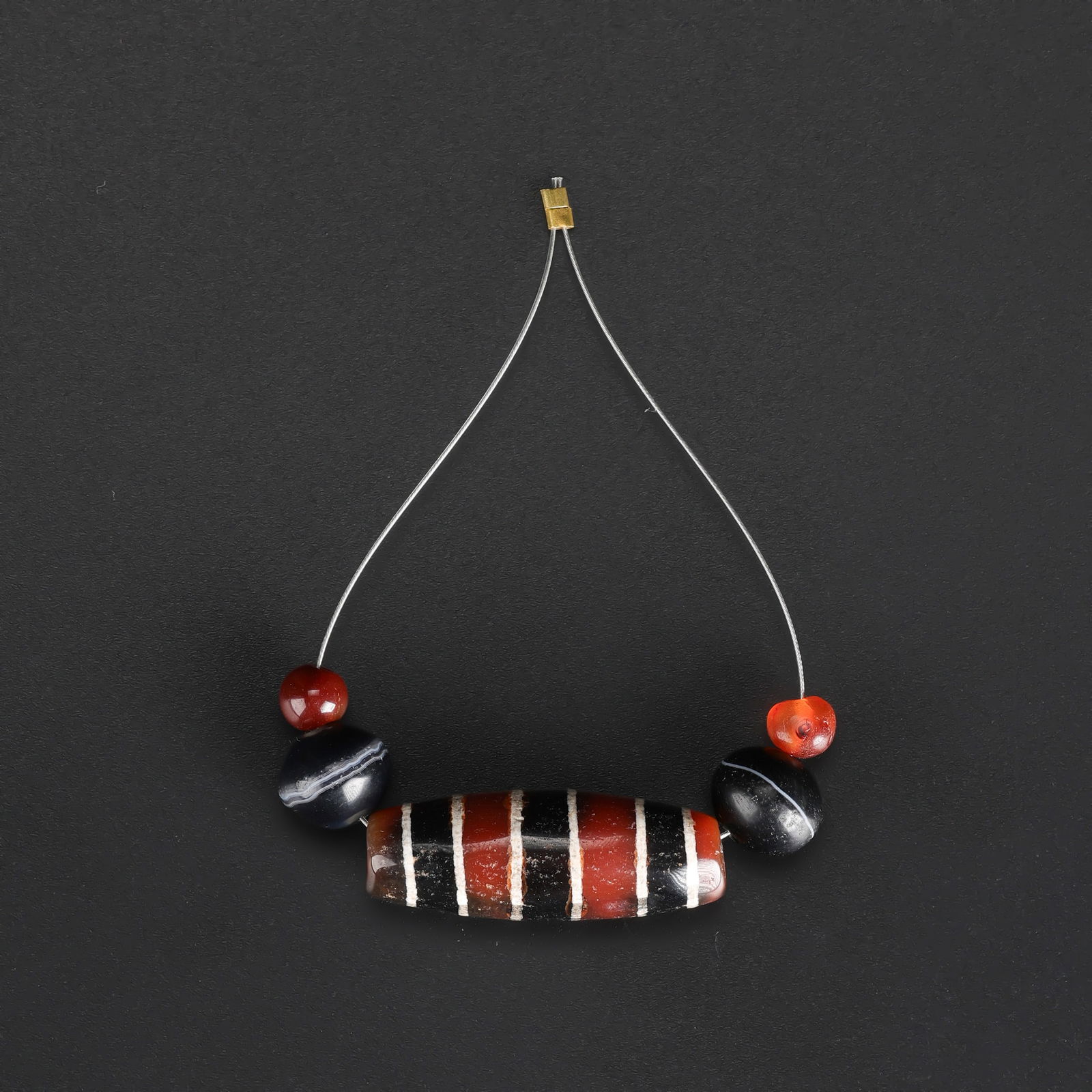 Tibetan Tricolor Stripe Dzi Bead with Sulemani (Bhaisajyaguru) Carnelian Accents (1 of 4)