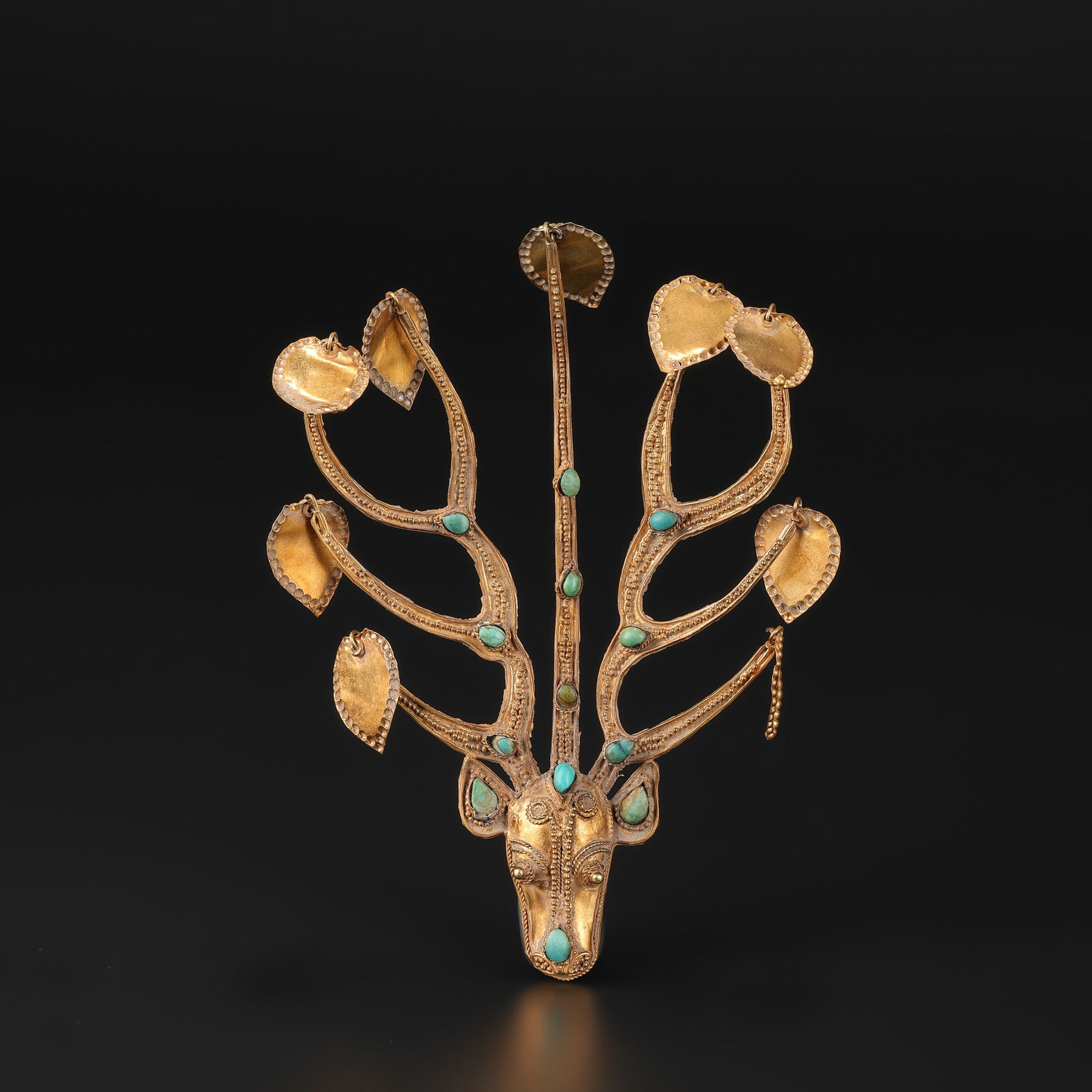 Ancient Bactrian Gold Deer-Head Ornament – 21g Inlayed With Turquoise (1 of 6)