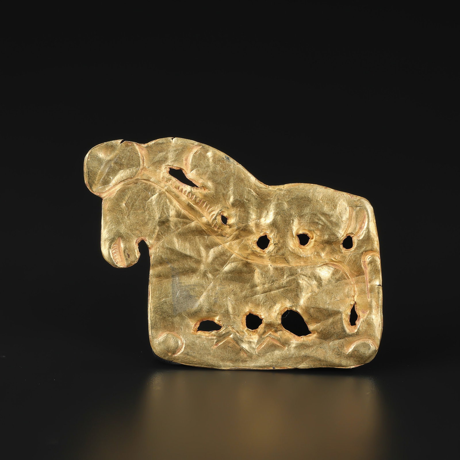 Ancient Hellenistic Bactrian Gold Horse Motif Cloth Ornament – 16K, 5.5×4cm, 5g (1 of 6)