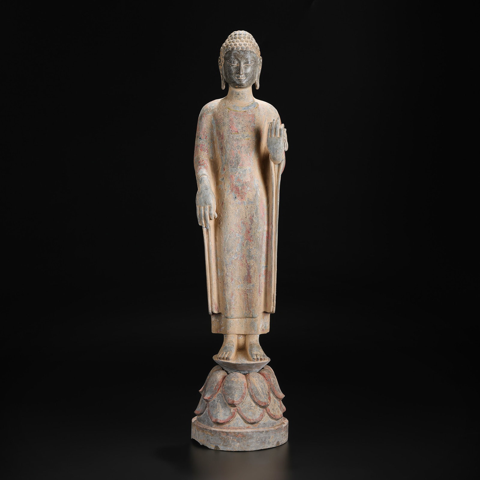 Eastern Northern Qi Dynasty Antique Carved Stone Standing Buddha on Lotus Base (1 of 7)